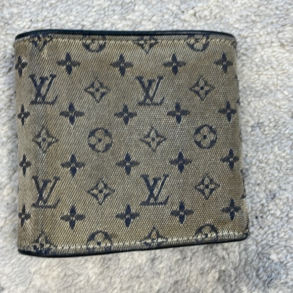 Louis Vuitton Mini Lin Monogram Denim Compact Wallet Navy Blue Gray Porte Billet - Picture 3 of 17